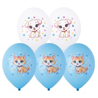 1103-3288 Шар с рис 14" Зверюшки домашние 5 цв