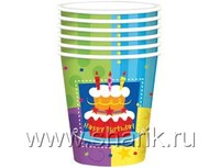 1502-0709 Стакан бум Торт Birthday 190мл 6шт/G