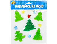1507-1696 Наклейка гелевая на окно Елочки блеск/G
